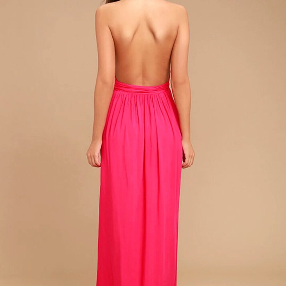 Lulus - Magical Movement Hot Pink Wrap Maxi Dress - Size: S - Picture 4 of 7